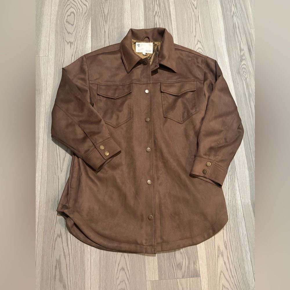 PILCRO Tillie Relaxed Fit Faux Suede Brown Jacket Size Large - Picture 3 of 9